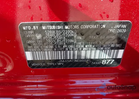 2021 Mitsubishi Outlander Phev Gt S-Awc/Le S-Awc/Sel S-Awc z USA, uszkodzony, nr VIN JA4J2VA77MZ000581